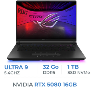 ASUS ROG STRIX G635LW Ultra 9-275HX 16''WQXGA 32Go 1To SSD GN22-X9 5080 16GB GDDR7 W11H BLACK 24M