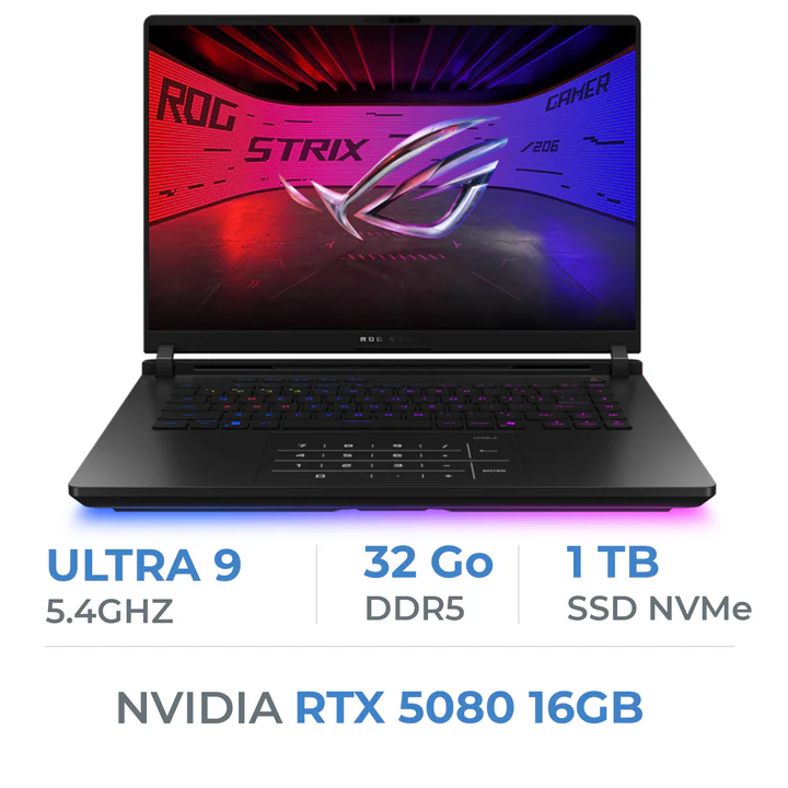 ASUS ROG STRIX G635LW Ultra 9-275HX 16''WQXGA 32Go 1To SSD GN22-X9 5080 16GB GDDR7 W11H BLACK 24M